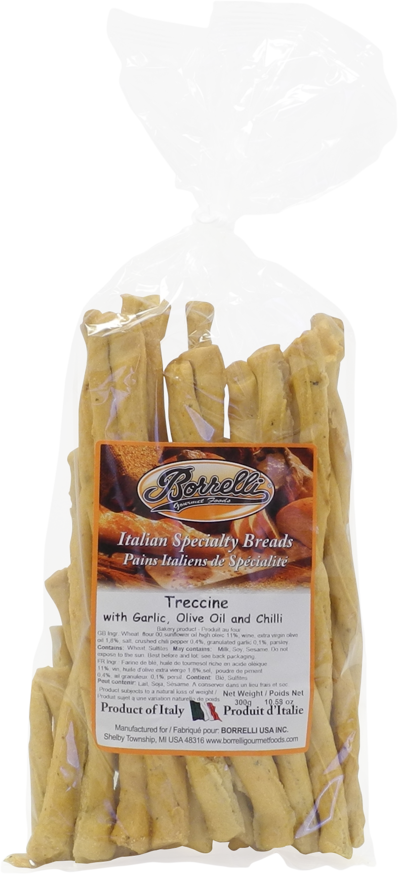 Italian Bread Sticks (Treccine) - Garlic, Olive Oil & Chilli, 300g